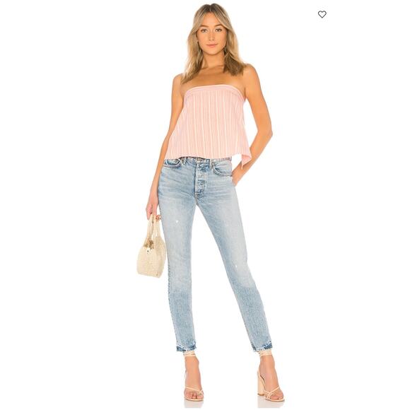 Revolve Superdown Hannah Tie Bow Back Crop Top Pink White Stripe Size Medium - Picture 13 of 13